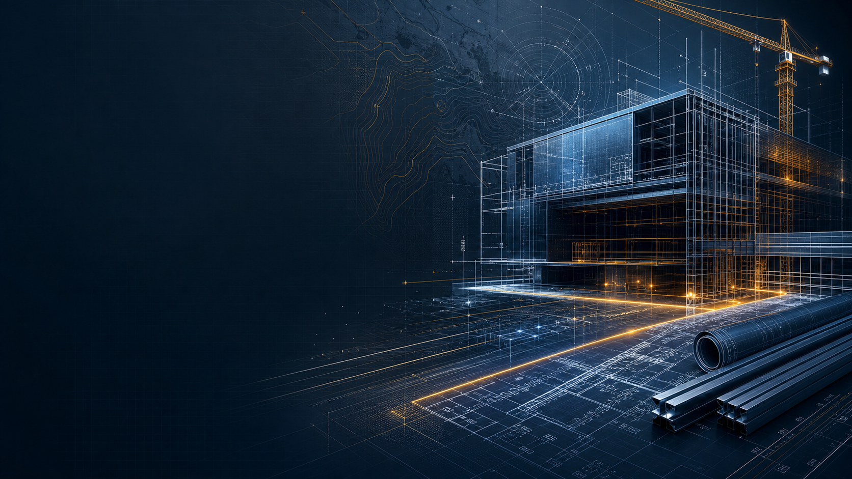 Blueprint-style architectural construction graphic